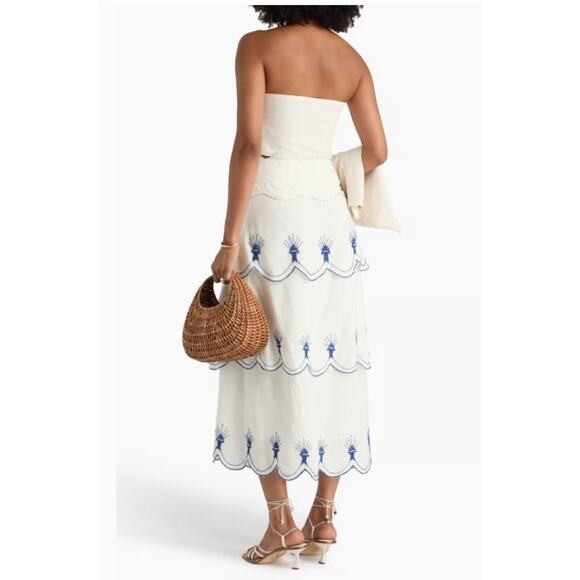 New! Farm RioWomens Off-White Sea of Fish Beaded Midi Skirt Size M #23 - Picture 2 of 5